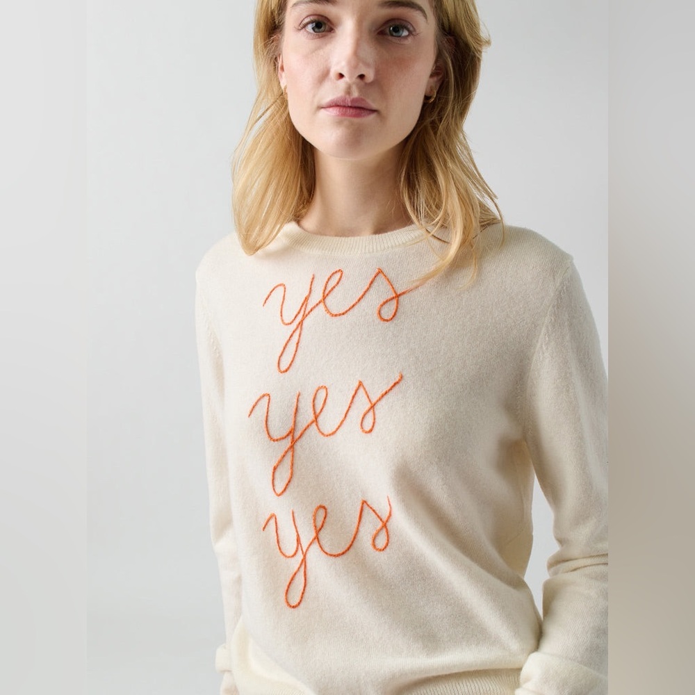 NWT Lingua Franca CashmereYes Yes Yes Embroidered Crewneck Sweater